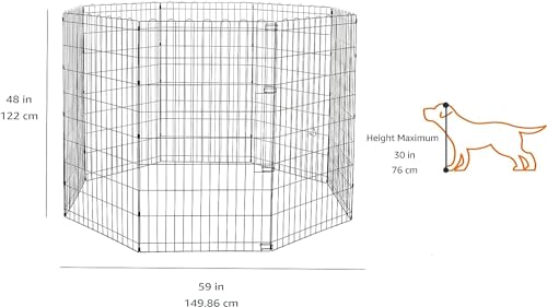 Amazon Basics Foldable Octagonal Metal Exercise Dog Playpen - Indoor/Outdoor, No Door, Extra Large (8 Panels, 24 x 48), Easy to assemble, store, and customize, 48" - X-Large, Black