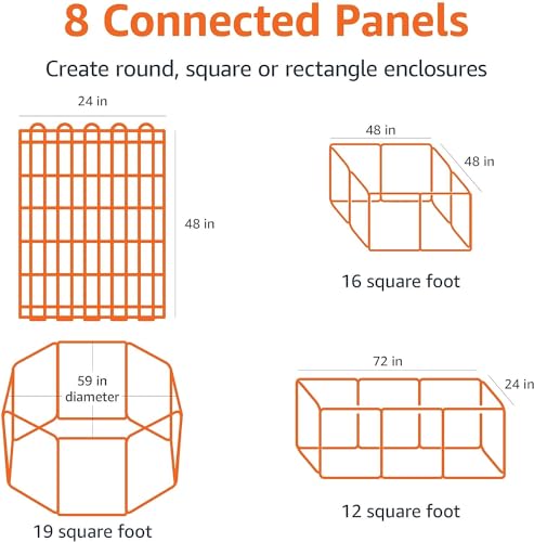 Amazon Basics Foldable Octagonal Metal Exercise Dog Playpen - Indoor/Outdoor, No Door, Extra Large (8 Panels, 24 x 48), Easy to assemble, store, and customize, 48" - X-Large, Black