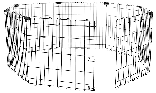Amazon Basics Foldable Octagonal Metal Exercise Dog Playpen - Indoor/Outdoor, No Door, Extra Small (8 Panels, 24 x 24), Easy to assemble, store, and customize, 24" - Puppy, Black