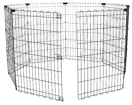 Amazon Basics Foldable Octagonal Metal Exercise Dog Playpen - Indoor/Outdoor, No Door, Medium (8 Panels, 24 x 36), Easy to assemble, store, and customize, 36" - Medium, Black