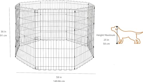 Amazon Basics Foldable Octagonal Metal Exercise Dog Playpen - Indoor/Outdoor, No Door, Medium (8 Panels, 24 x 36), Easy to assemble, store, and customize, 36" - Medium, Black