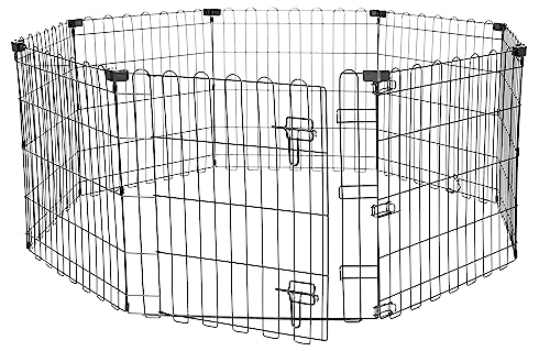 Amazon Basics Foldable Octagonal Metal Exercise Puppy / Dog Playpen - Indoor/Outdoor, Single Door, Extra Small (8 Panels, 24 x 24), Easy to assemble and store, 24" - Puppy, Black