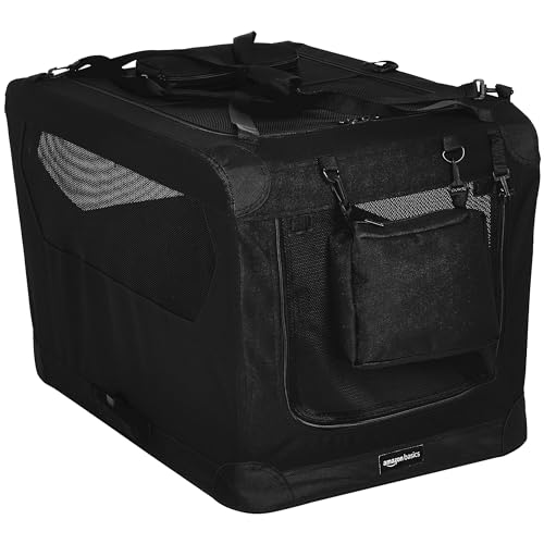 Amazon Basics Folding Portable Soft Pet Dog Crate Carrier Kennel, 30 x 21 x 21 inches, Black