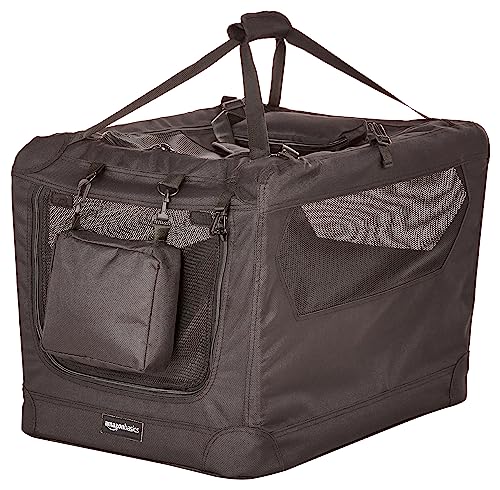 Amazon Basics Folding Portable Soft Pet Dog Crate Carrier Kennel, 26.2"L x 17.8"W x 18.1"H, Black