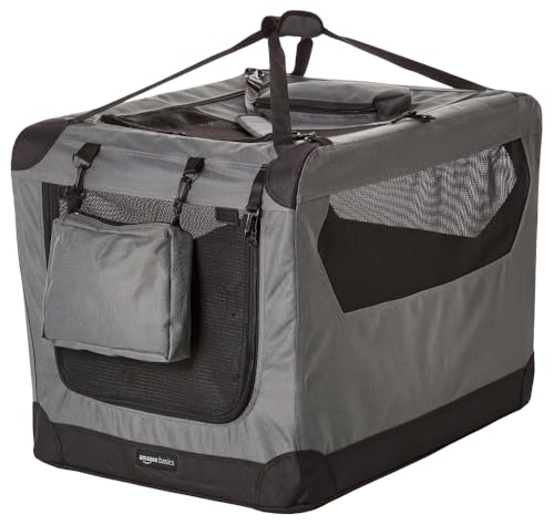Amazon Basics Folding Portable Soft Pet Dog Crate Carrier Kennel, 30 x 21 x 21 inches, Grey