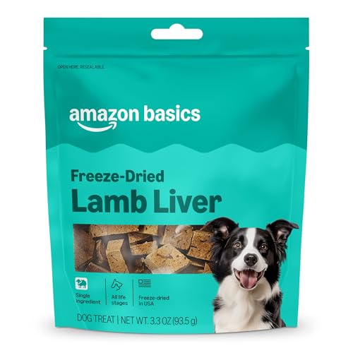 Amazon Basics Freeze-Dried Raw Single Ingredient Dog Treats, Lamb Liver, High Protein, Healthy Training Treats or Meal Topper for all Dogs, Grain-Free, 3.3oz (Previously Wag)