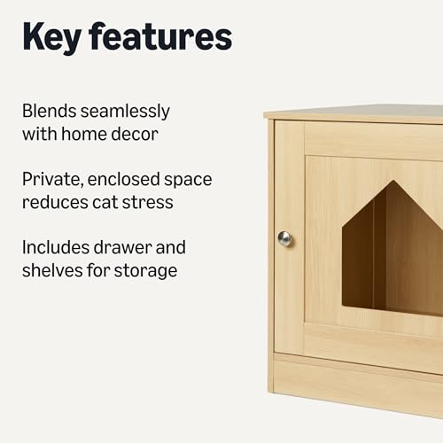Amazon Basics Furniture-Style Cat Litter Box Enclosure, Oak view 2
