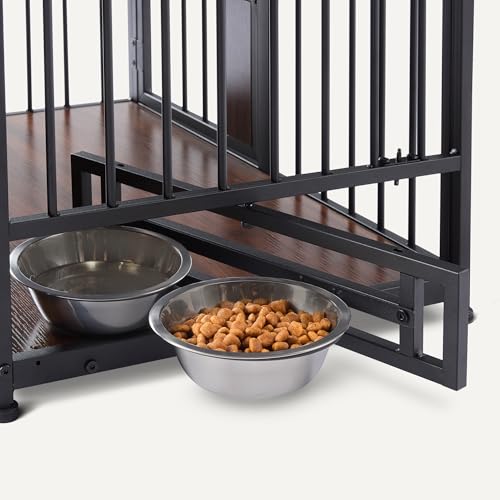 Amazon Basics Furniture Style Dog Crate, Sturdy Wooden Pet Kennel, End Table with Space for Pet, Two Bowls Included, 30" x 20.4" x 23.6", Walnut view 3