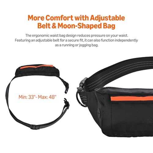 Amazon Basics Hands Free Dog Leash with Running Bag, Adjustable Waist Belt, Dual Padded Handles, Reflective Bungee Leash for Walking, Jogging, Hiking, Fits Small to Large Dogs (Up to 150 lbs)