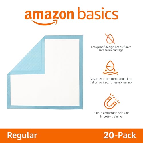 Amazon Basics Heavy Duty Absorbent Dog and Puppy Pee Pads with 5-Layer Leak-Proof Design and Quick-Dry Surface for Potty Training, Regular Size, 24 x 23 Inches, Blue & White, 20-Count view 2