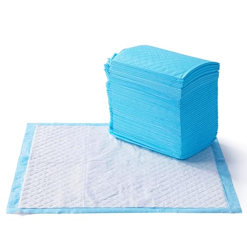 Amazon Basics Heavy Duty Dog and Puppy Pee Pads, Leak-Proof 5-Layer Ultra Absorbent, Quick-Dry Surface for Potty Training and Housebreaking, Regular Size, 24x23", Blue & White, 80 Count