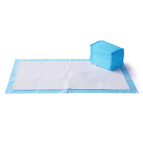 Amazon Basics Heavy Duty Dog and Puppy Pee Pads, Leak-Proof 5-Layer Super Absorbent, Quick-Dry Surface for Potty Training and Housebreaking, Giant Size, 27.5 x 44 Inch, Blue & White, 30-Pack