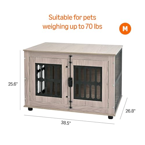 Amazon Basics Heavy Duty Dog Crate Furniture for Small to Medium Dogs, Wooden Dog House Dog Kennel Cage Indoor with Safety Lock, 38.5" L x 26.8" W x 25.6" H view 2