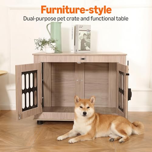 Amazon Basics Heavy Duty Dog Crate Furniture for Small to Medium Dogs, Wooden Dog House Dog Kennel Cage Indoor with Safety Lock, 38.5" L x 26.8" W x 25.6" H view 3