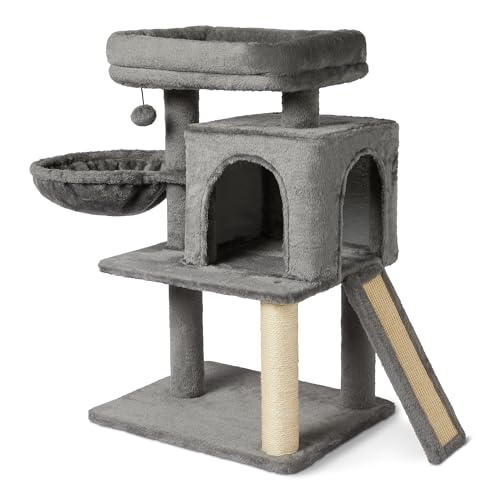 Amazon Basics Indoor Cat & Kittens Multi-Level Climbing Activity Tower with Scratching Posts, 2 Condos, FSC Certified, M - 31.1" (78.9cm) H, Grey