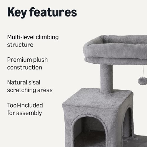 Amazon Basics Indoor Cat & Kittens Multi-Level Climbing Activity Tower with Scratching Posts, FSC Certified, 60.1" (152.7cm) H, Grey view 2