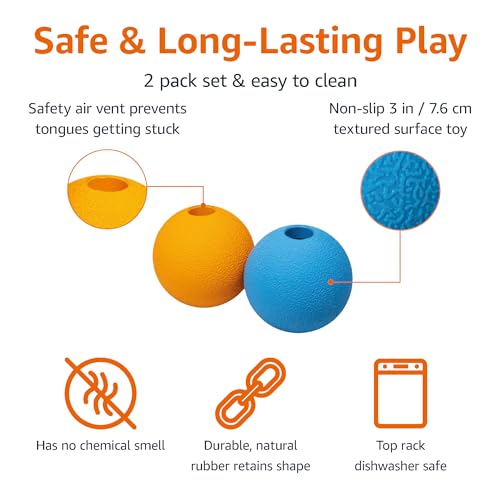 Amazon Basics Interactive Bouncy Durable Rubber Dog Toy Balls, 3 inch, Blue, Orange, Pack of 2 view 2