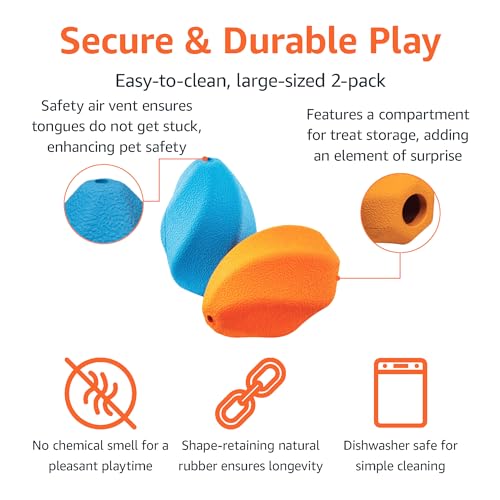 Amazon Basics Interactive Durable Natural Rubber Dog Treat Dispensing Enrichment Chew Toy for Dogs, Tough Chew Toy for Heavy Chompers, Large, Multi Color, 2-Pack view 3