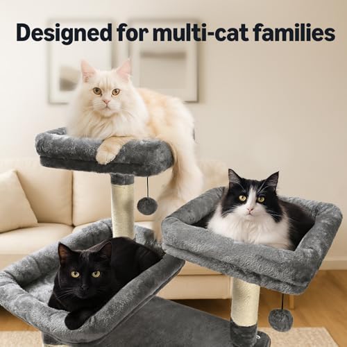 Amazon Basics Large Cat Tree Tower, Multi-Level Activity Center with 2 Large Condos, Multiple Sisal Scratching Posts and Hanging Pompoms, Gray, 68 Inches view 3