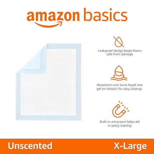 Amazon Basics Leak-Proof Dog and Puppy Potty Training Pee Pads with Quick-Dry 5-Layer Design, X-Large Size 28 x 34 Inch, Blue & White, 40-Pack view 2