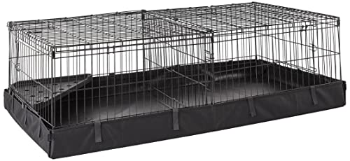 Amazon Basics Leakproof Canvas Bottom Guinea Pig Cage, Easy to Clean Small Animal Habitat with Divider Set, Indoor/Outdoor, Portable, No Tools Needed, 47.6"L x 24.2"W x 14"H, Black