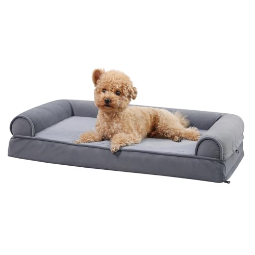 Amazon Basics Living Room Couch Dog Bed with Premium Foam, Pressure-Relief Support for Dogs up to 30lbs, Machine Washable Cover, Medium Sized (30" x 20"), Grey