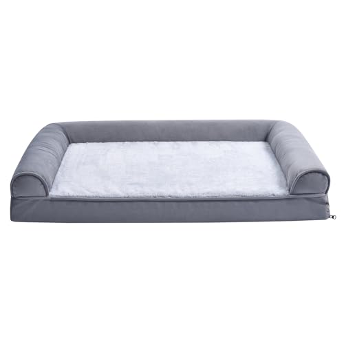 Amazon Basics Living Room Couch Dog Bed with Premium Foam, Pressure-Relief Support for Dogs up to 55lbs, Machine Washable Cover, Large Sized (36" x 27"), Grey