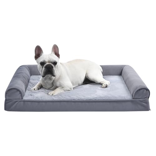 Amazon Basics Living Room Couch Dog Bed with Premium Foam, Pressure-Relief Support for Dogs up to 55lbs, Machine Washable Cover, Large Sized (36" x 27"), Grey