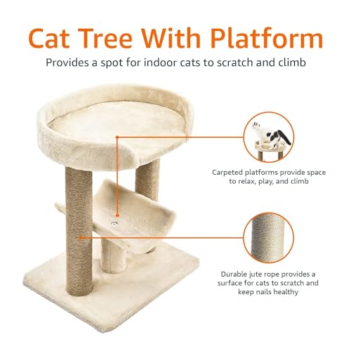 Amazon Basics Multi- Platform Cat Tree with Scratching Post for Indoor Cats up to 25lbs, 18 x 14 x 22 Inches, Beige