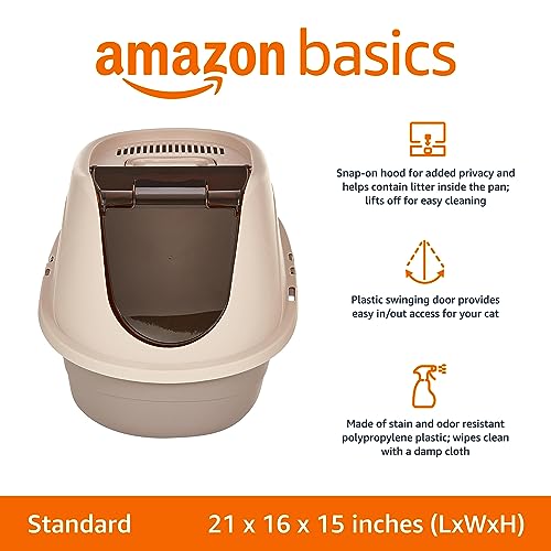 Amazon Basics No-Mess Hooded Enclosed Cat Litter Box with Odor Control and Swinging Door, Standard, 21" x 16" x 15", Multicolor view 2