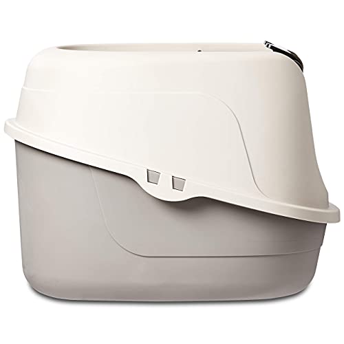 Amazon Basics No-Mess Hooded Enclosed Cat Litter Box with Odor Control and Swinging Door, Standard, 21" x 16" x 15", Multicolor view 3