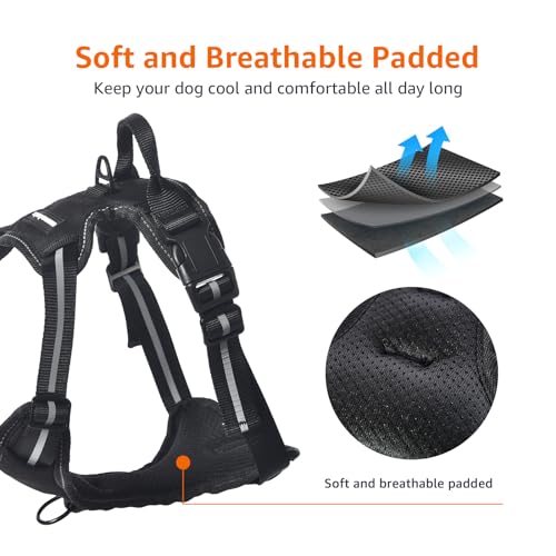 Amazon Basics No-Pull Dog Harness, Adjustable Soft Padded Vest with Reflective Stripes, Medium, Black
