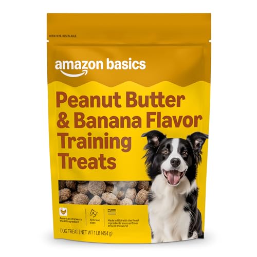 Amazon Basics Peanut Butter & Banana Flavor Training Treats for Dogs, 1 lb. Bag (16 oz) (Previously Wag)