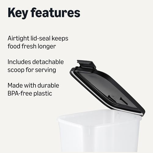 Amazon Basics Pet Food Storage Container with Wheels, BPA-Free, Detachable Scoop, 30lbs Capacity, Reliable Seal view 2