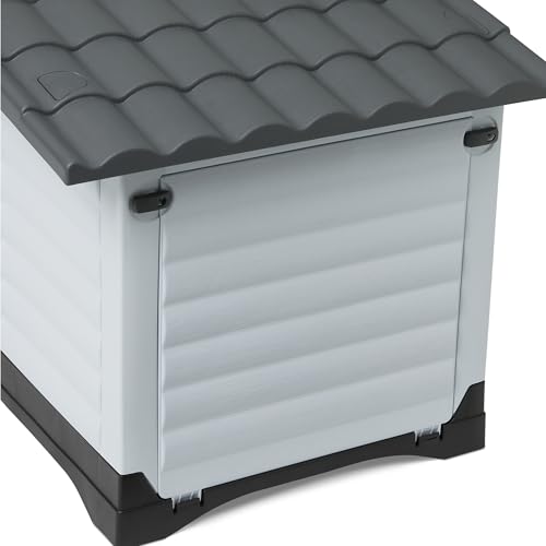 Amazon Basics Plastic Dog House for Large Dogs - Easy to Assemble & Detachable Structure, Indoor/Outdoor Use, Elevated Floor,Durable & Waterproof,Side Door Access,Undulating Roof Design