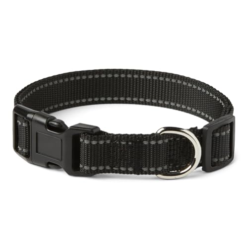 Amazon Basics Polyester Dog Collar M, Adjustable Length 15" - 23.5", 1.1" W, Black