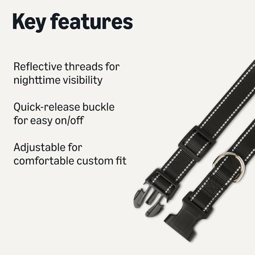 Amazon Basics Polyester Dog Collar M, Adjustable Length 15" - 23.5", 1.1" W, Black view 2