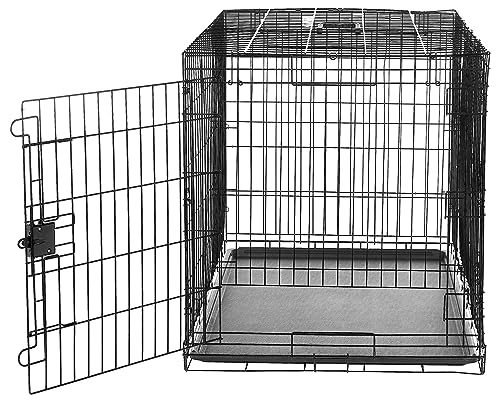 Amazon Basics Portable, Collapsible Metal Wire Dog Crate with Removable Tray, Double Door, Easy to Assemble, Divider Panel for Large Dogs, 42" x 28" x 30", Black view 3