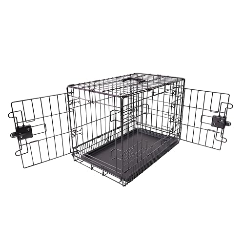 Amazon Basics Portable, Foldable Metal Wire Dog Crate with Removable Tray, Double Door, Divider Panel, 24" x 18" x 20", Black