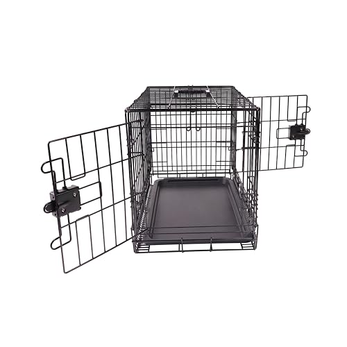 Amazon Basics Portable, Foldable Metal Wire Dog Crate with Removable Tray, Double Door, Divider Panel, 24" x 18" x 20", Black view 3
