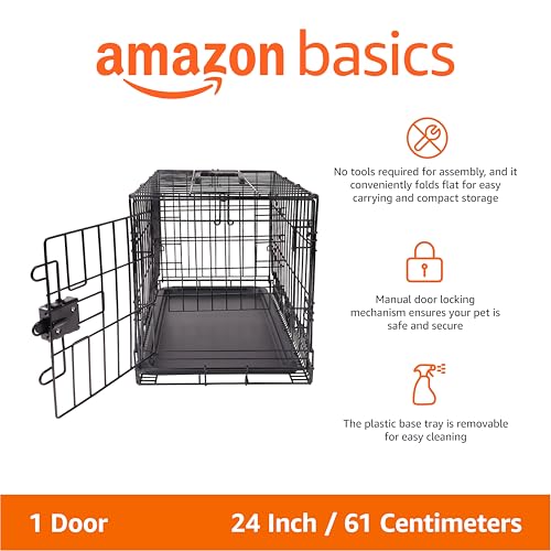Amazon Basics Portable, Foldable Metal Wire Small Dog Crate with Removable Tray, Divider Panel, Single Door, Easy to Assemble, 24" x 18" x 20", Black view 2