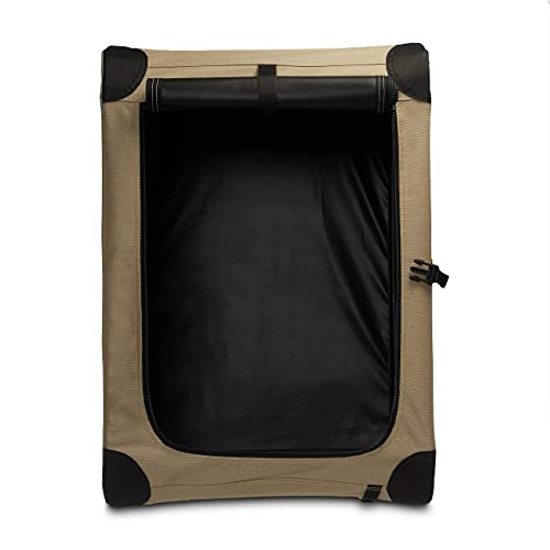 Amazon Basics Portable Folding Soft Dog Crate, 2-Door, Collapsible Travel Kennel, Top & Front Loading, Small 26" x 18" x 18", Tan view 3