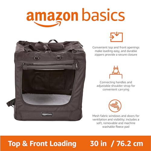 Amazon Basics Portable Soft Pet Dog Crate Carrier Kennel with Mesh Windows, Foldable, 30 x 21 x 21 inches, Black view 2