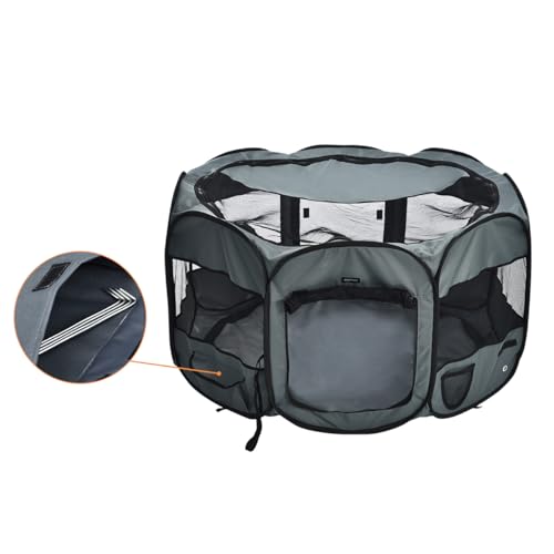 Amazon Basics Portable Soft Pet Dog Octagonal Travel Playpen, Large (45 x 45 x 24 inches), Grey