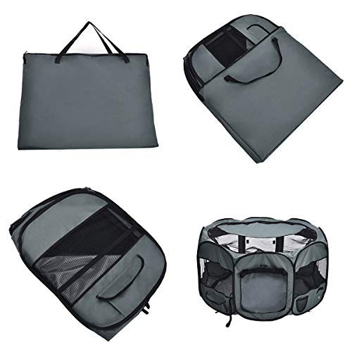 Amazon Basics Portable Soft Pet Dog Octagonal Travel Playpen, Large (45 x 45 x 24 inches), Grey