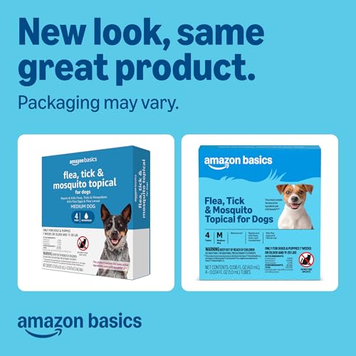 Amazon Basics Preventative Flea, Tick & Mosquito Topical Treatment for Medium Dogs (11-20 Pounds), Kills Fleas, Prevents Infestations, 4 Count, Packaging May Vary view 2