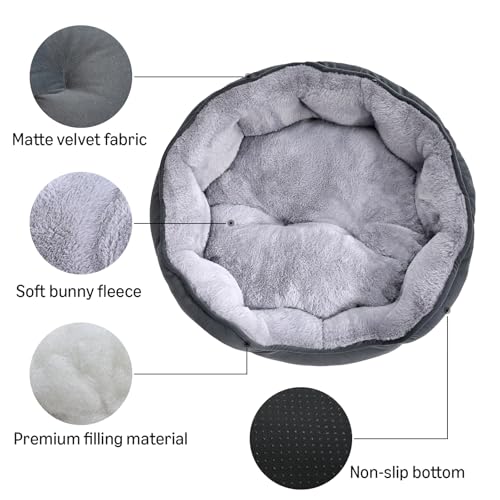 Amazon Basics Round Dog Bed for Medium Dogs, Cat Beds for Indoor Cats, Washable Pet Bed with Soft Plush Cushion, Anti-Slip Bottom, 25x21x8 Inches, Gray