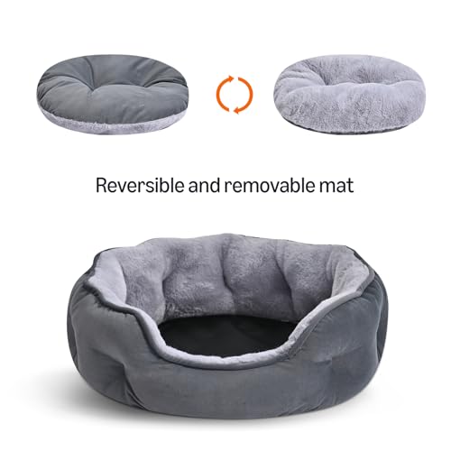 Amazon Basics Round Dog Bed for Medium Dogs, Cat Beds for Indoor Cats, Washable Pet Bed with Soft Plush Cushion, Anti-Slip Bottom, 25x21x8 Inches, Gray