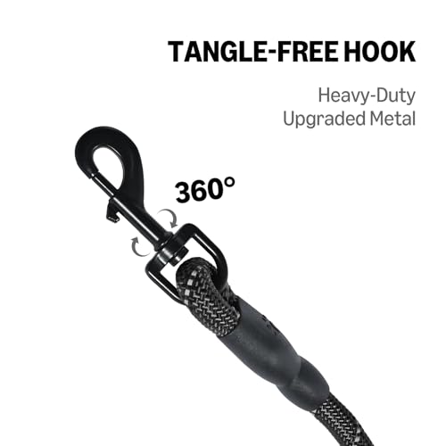 Amazon Basics Round Dog Leash, Heavy Duty, Durable Rope for Small, Medium, and Large Dogs, Lightweight Design for Walking, Training, and Outdoor Activities, Black, 6 Ft