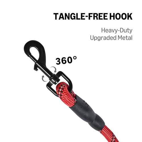 Amazon Basics Round Dog Leash, Heavy Duty, Durable Rope for Small, Medium, and Large Dogs, Lightweight Design for Walking, Training, and Outdoor Activities, Red, 4 Ft